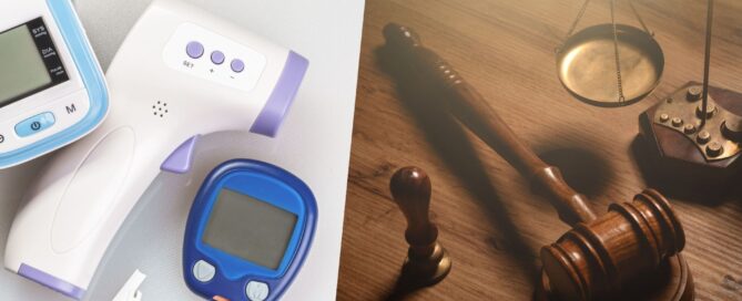 Waage und Medizinprodukt als Symbol für Produkthaftung und Medizinproduktehaftung unter dem neuen Produkthaftungsgesetz